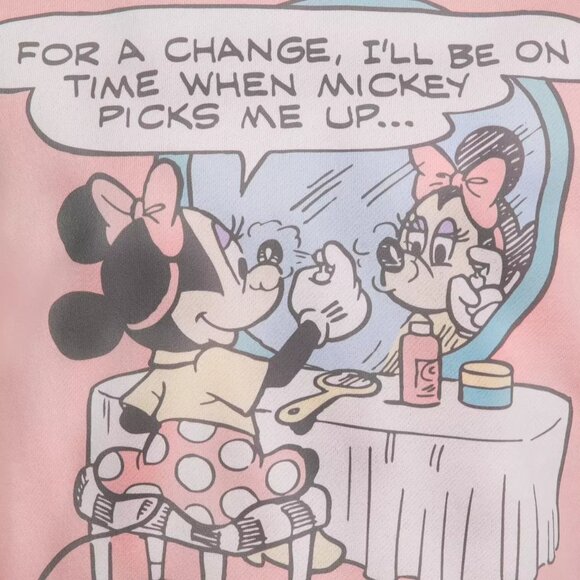 DISNEY Cakeworthy MINNIE MOUSE Pink Collared SWEATSHIRT L Mickey Date Night CUTE - Picture 4 of 13